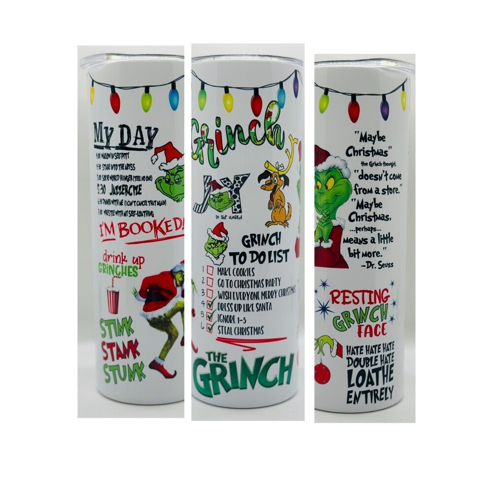 NEW Grinch 20 oz. Stainless Steel Tumbler w/Straw Set & Silicone Tip